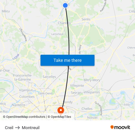 Creil to Montreuil map