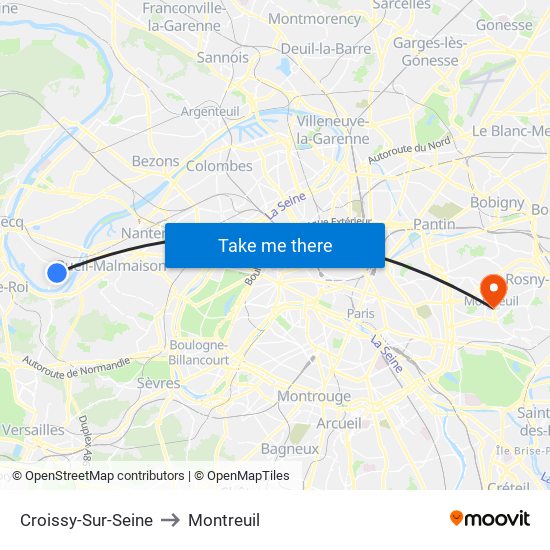 Croissy-Sur-Seine to Montreuil map