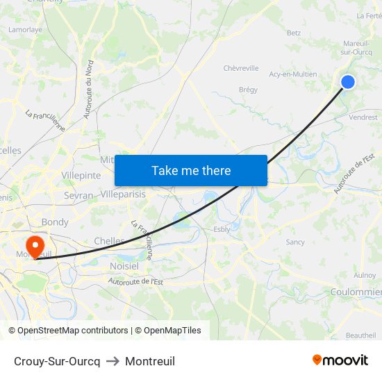 Crouy-Sur-Ourcq to Montreuil map