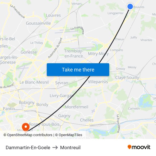 Dammartin-En-Goele to Montreuil map