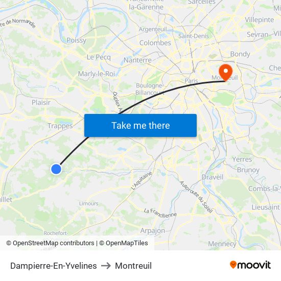Dampierre-En-Yvelines to Montreuil map