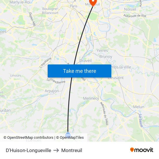 D'Huison-Longueville to Montreuil map