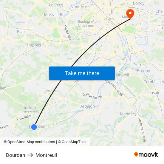 Dourdan to Montreuil map