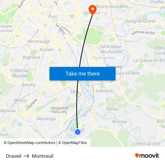 Draveil to Montreuil map
