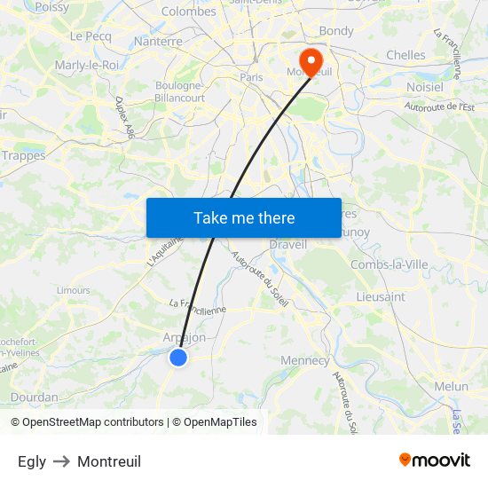 Egly to Montreuil map