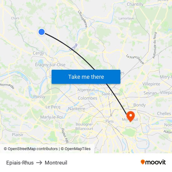 Epiais-Rhus to Montreuil map
