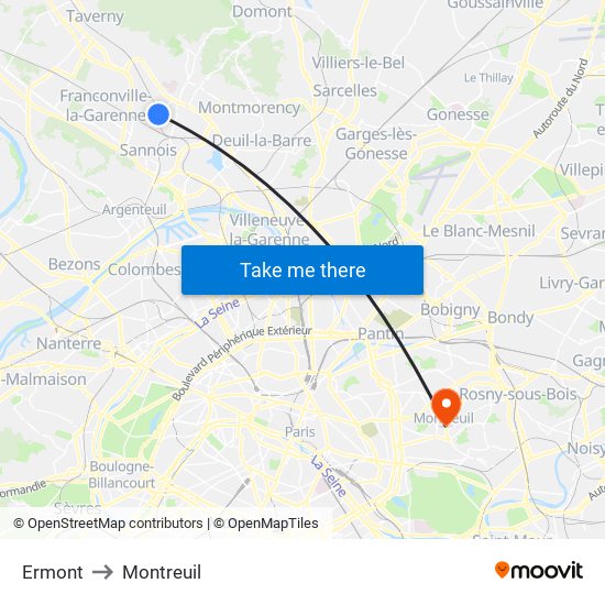 Ermont to Montreuil map