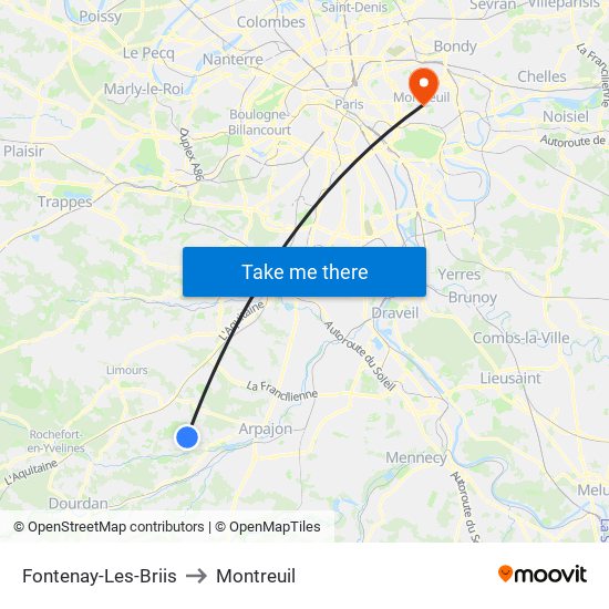 Fontenay-Les-Briis to Montreuil map