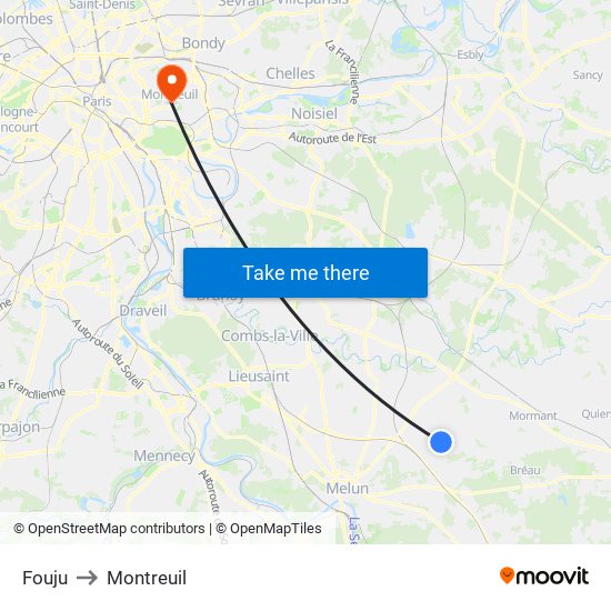 Fouju to Montreuil map