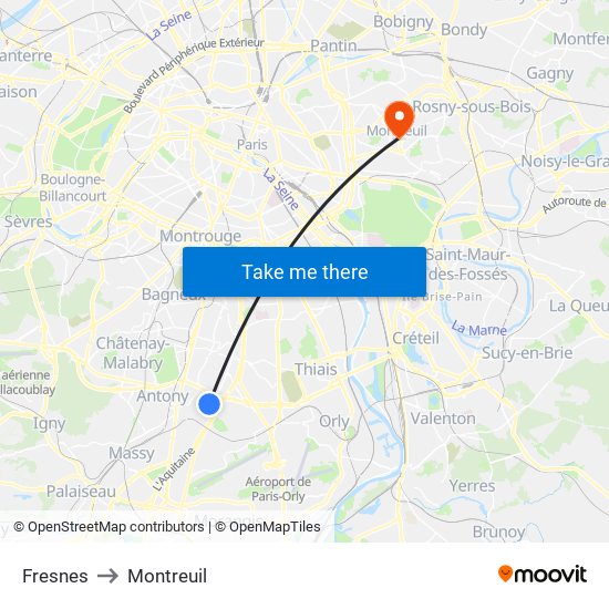 Fresnes to Montreuil map