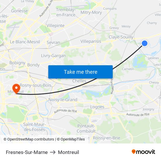 Fresnes-Sur-Marne to Montreuil map