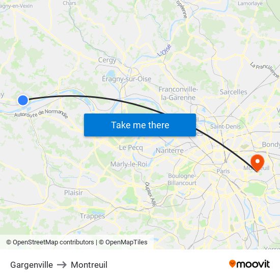 Gargenville to Montreuil map