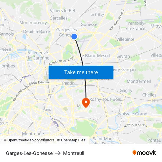 Garges-Les-Gonesse to Montreuil map