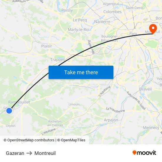 Gazeran to Montreuil map