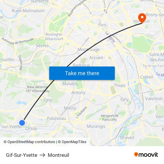 Gif-Sur-Yvette to Montreuil map