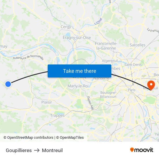 Goupillieres to Montreuil map