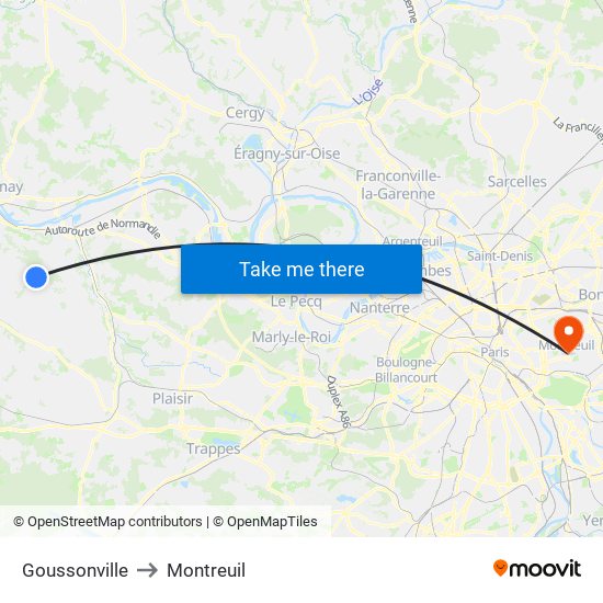 Goussonville to Montreuil map