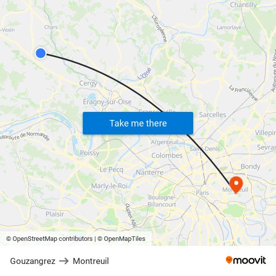 Gouzangrez to Montreuil map