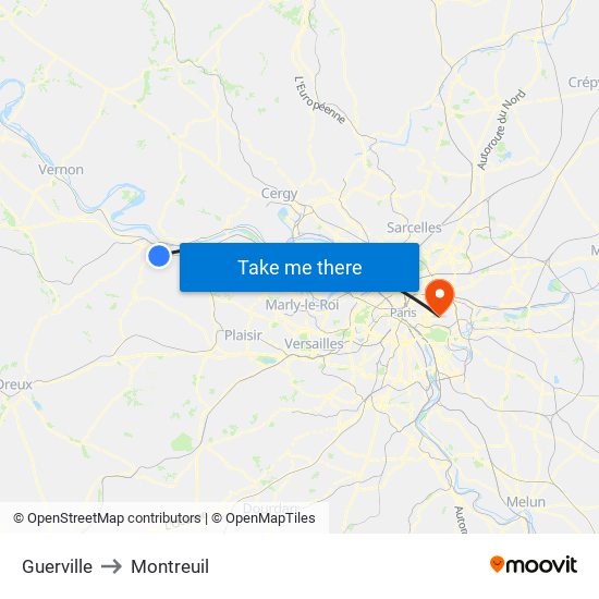 Guerville to Montreuil map