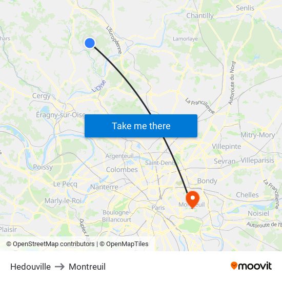 Hedouville to Montreuil map