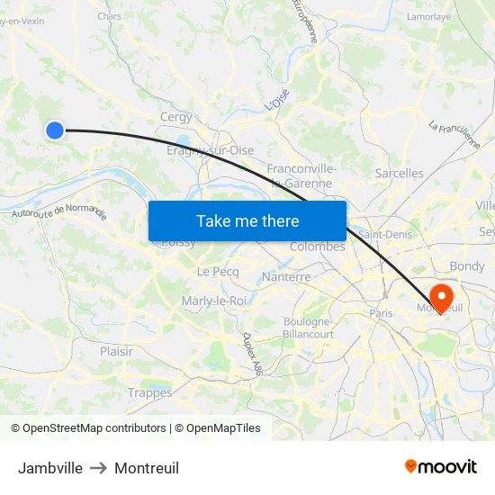 Jambville to Montreuil map