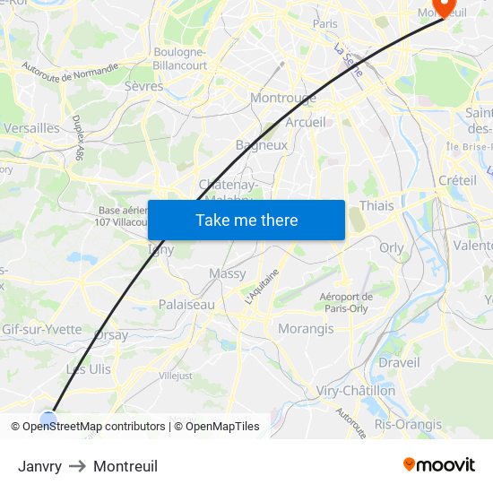 Janvry to Montreuil map
