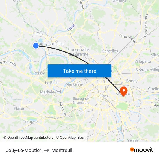 Jouy-Le-Moutier to Montreuil map