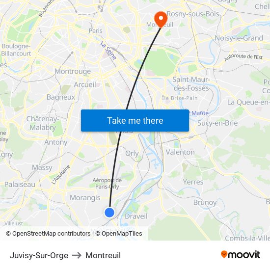 Juvisy-Sur-Orge to Montreuil map