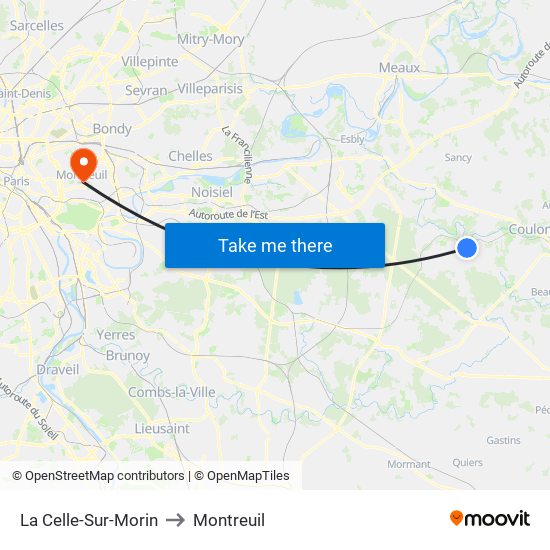 La Celle-Sur-Morin to Montreuil map