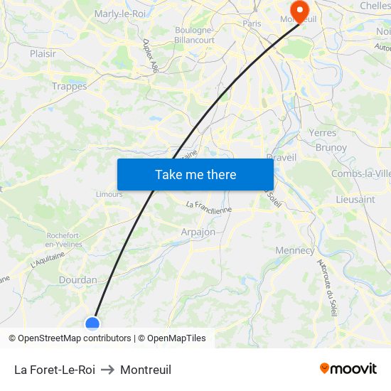 La Foret-Le-Roi to Montreuil map