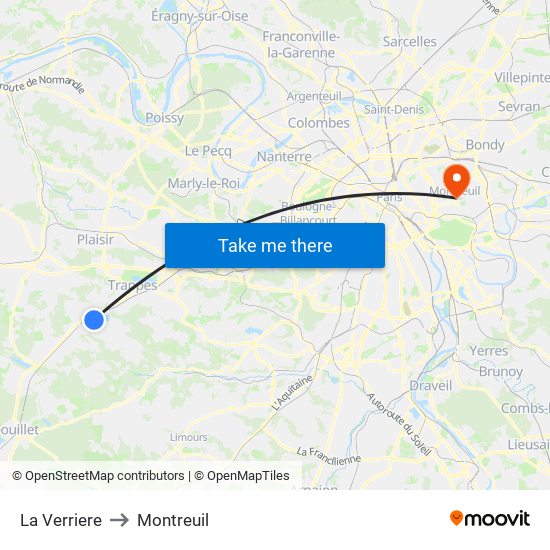 La Verriere to Montreuil map