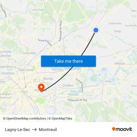 Lagny-Le-Sec to Montreuil map