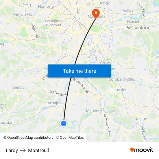 Lardy to Montreuil map