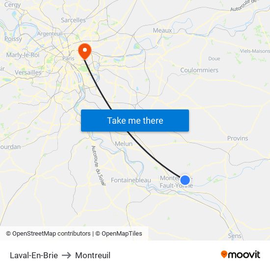 Laval-En-Brie to Montreuil map