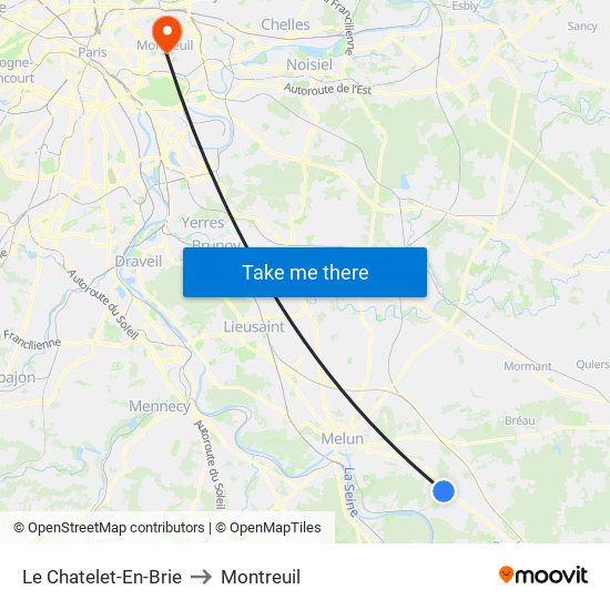 Le Chatelet-En-Brie to Montreuil map