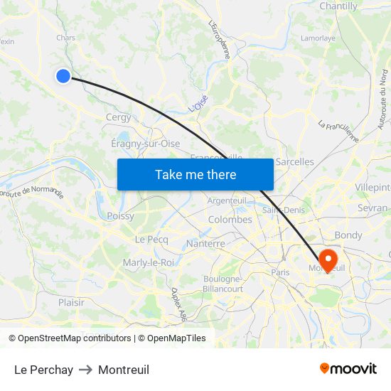 Le Perchay to Montreuil map