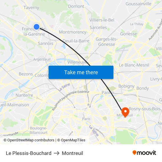 Le Plessis-Bouchard to Montreuil map