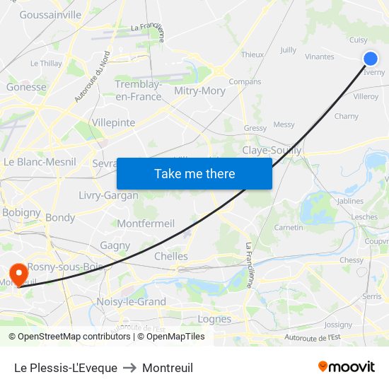 Le Plessis-L'Eveque to Montreuil map