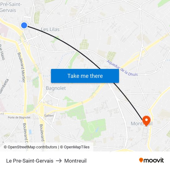 Le Pre-Saint-Gervais to Montreuil map