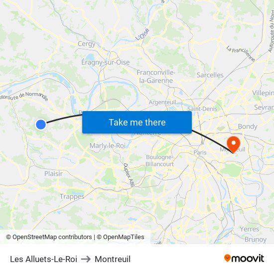 Les Alluets-Le-Roi to Montreuil map