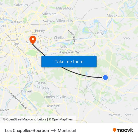 Les Chapelles-Bourbon to Montreuil map