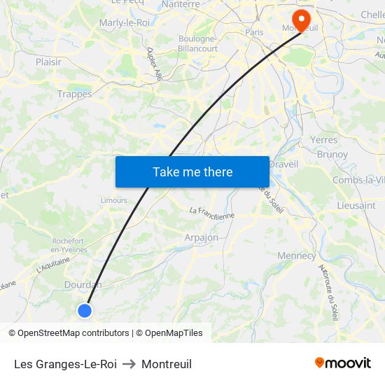 Les Granges-Le-Roi to Montreuil map