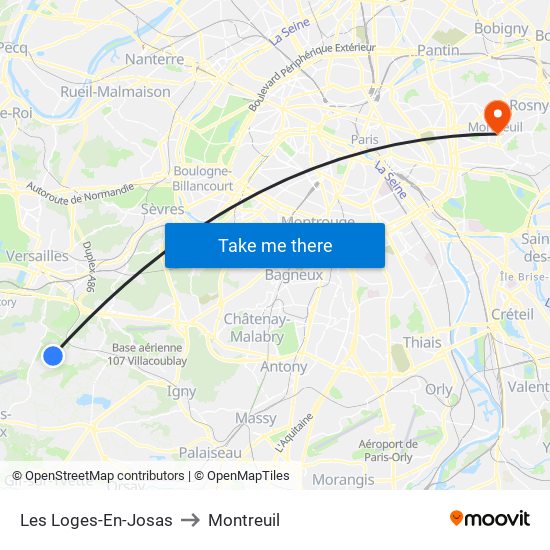 Les Loges-En-Josas to Montreuil map