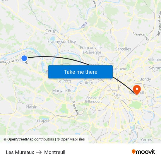 Les Mureaux to Montreuil map
