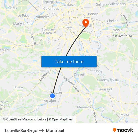 Leuville-Sur-Orge to Montreuil map