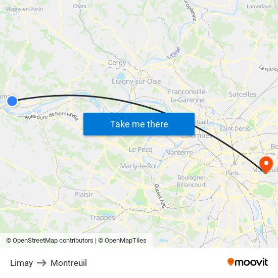 Limay to Montreuil map