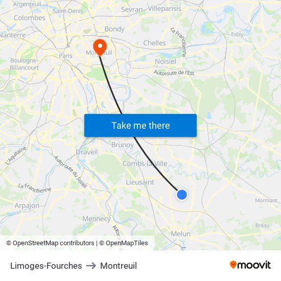 Limoges-Fourches to Montreuil map