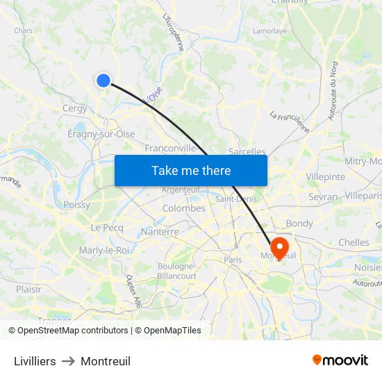 Livilliers to Montreuil map