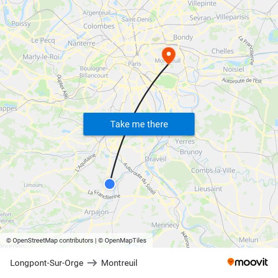 Longpont-Sur-Orge to Montreuil map