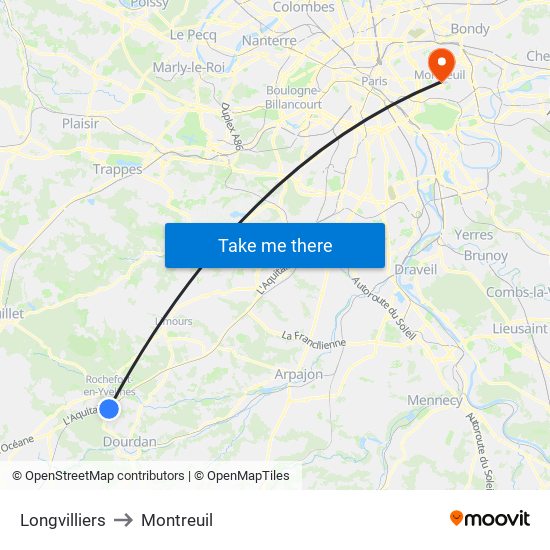 Longvilliers to Montreuil map